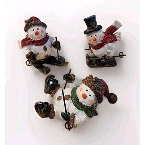 Happy Skiing Snowman Figurine Christmas Decoration Shimmer Effect Glittery 3 Pk